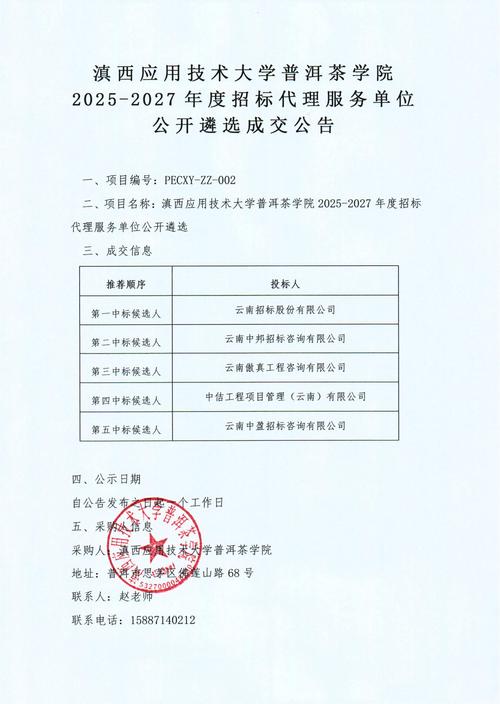 滇西應(yīng)用技術(shù)大學(xué)普洱茶學(xué)院2025-2027年度招標(biāo)代理服務(wù)項(xiàng)目招投標(biāo)信息分析